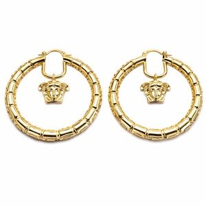 Gold Hoop Earrings with Medallion Charm